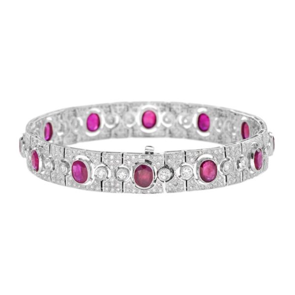 Art Deco Style 8.87ct Ruby and Diamond Bracelet in 18ct White Gold