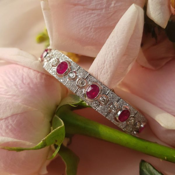 Art Deco Style 8.87ct Ruby and Diamond Bracelet in 18ct White Gold
