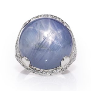 46ct Cabochon Star Sapphire and Diamond Domed Cocktail Ring