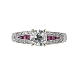 0.97ct Old Cut Diamond Ring with Ruby and Diamond Shoulders
