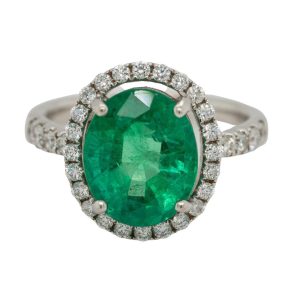 5ct Oval Emerald and Diamond Halo Cluster Engagement Ring
