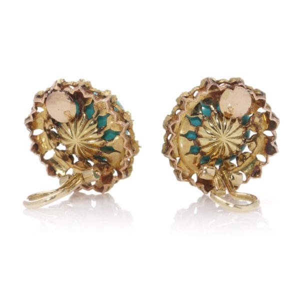 Vintage Mario Buccellati Turquoise and 18ct Yellow Gold Flower Cluster Clip On Earrings