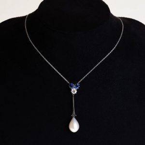 Art Deco Diamond Sapphire and Pearl Pendant Necklace