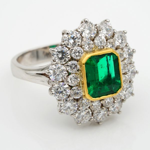 Vintage 2ct Emerald and Diamond Cluster Dress Ring
