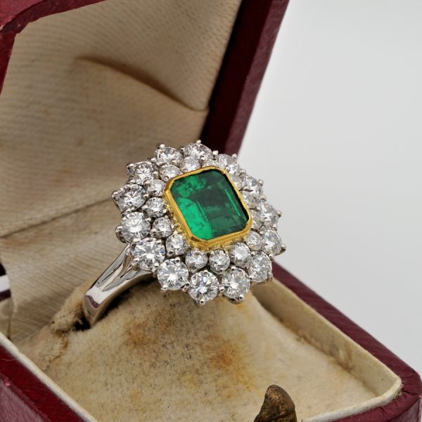 Vintage 2 carat Emerald and Diamond Cluster Dress Ring