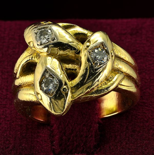 Antique 0.45ct Diamond Set 14ct Yellow Gold Snake Ring