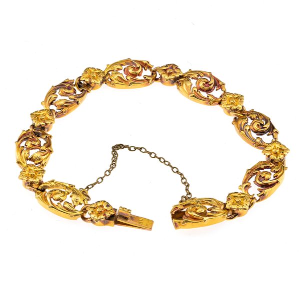 Art Nouveau French Carved 18ct Yellow Gold Bracelet