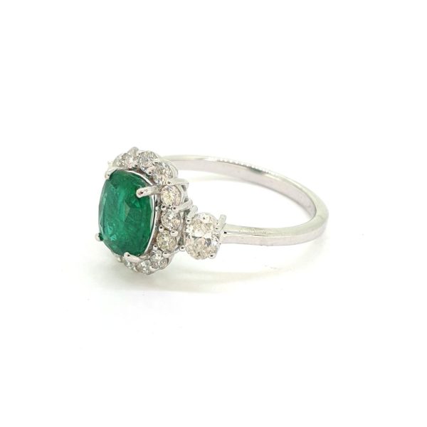 1.25ct Emerald and Diamond Cluster Engagement Ring