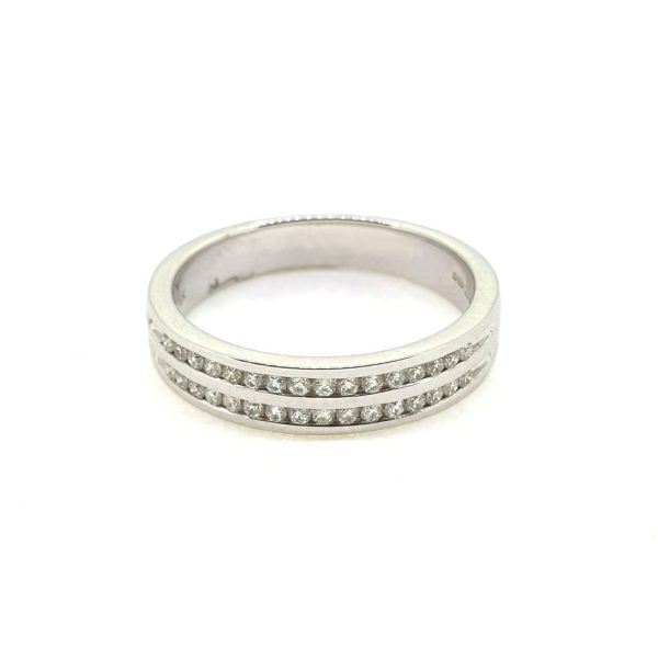 Double Row Diamond Half Eternity Band Ring in 18ct White Gold