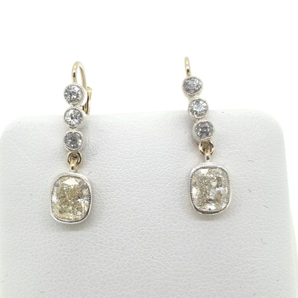 2.01ct Cushion Cut Diamond Drop Earrings, 2.31 carat total