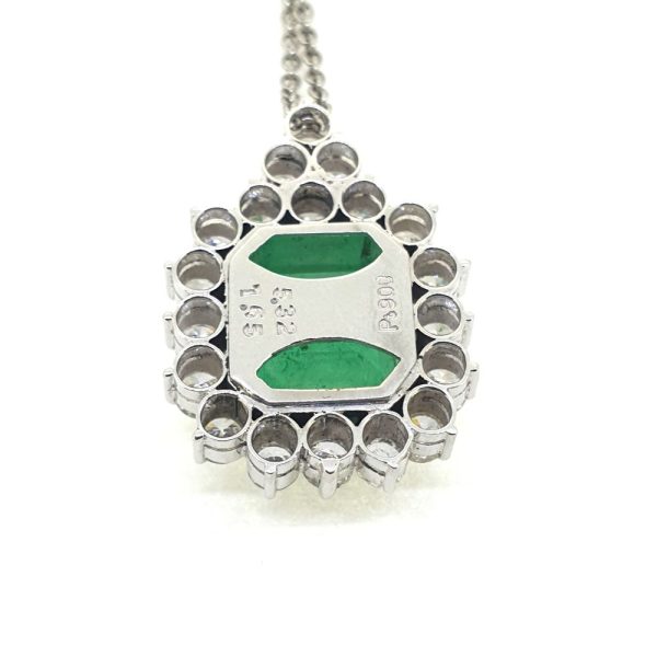 5.32ct Colombian Emerald and Diamond Cluster Pendant with Chain in Platinum