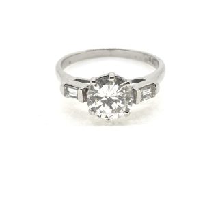 1ct Diamond Solitaire Engagement Ring with Baguette Shoulders