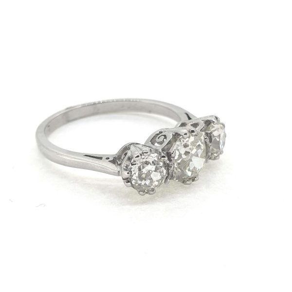 Antique Old Cut Diamond Three Stone Engagement Ring in Platinum, 1.95 carat total