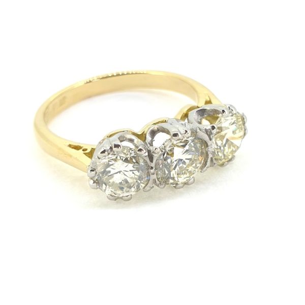 Three Stone Diamond Trilogy Engagement Ring in 18ct Yellow Gold, 2.11 carat total