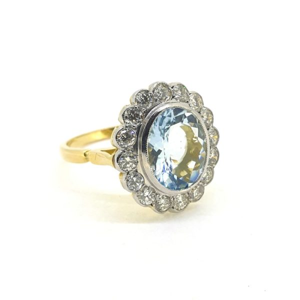 3ct Oval Aquamarine and Diamond Floral Cluster Ring