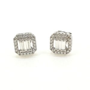 0.80ct Baguette and Brilliant Diamond Square Cluster Stud Earrings