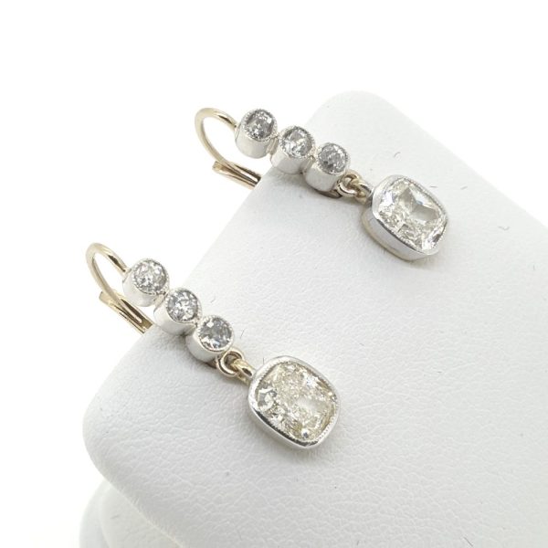 2.01ct Cushion Cut Diamond Drop Earrings, 2.31 carat total