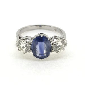 Oval Sapphire and Diamond Three Stone Engagement Ring, 2.14 carats