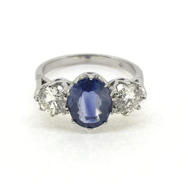 2.14ct Oval Sapphire and Diamond Three Stone Engagement Ring in Platinum