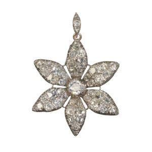 Antique Georgian Old Cut Diamond Flower Pendant