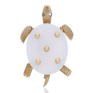 Cartier Vintage White Chalcedony and Gold Turtle Brooch