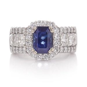GIA Certified 2.81ct Natural Sapphire and Diamond Cluster Ring