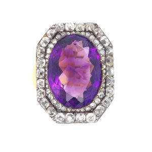 Georgian Amethyst and Diamond Cluster Ring A fine antique 1820's Amethyst and diamond cluster ring, UK