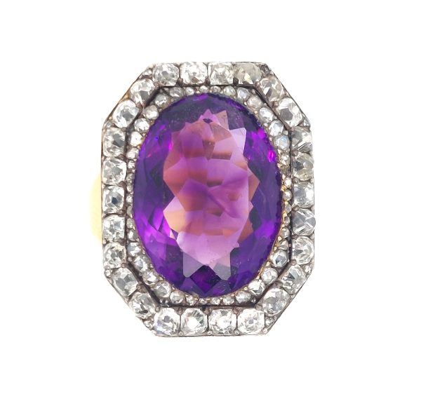 Georgian Amethyst and Diamond Cluster Ring A fine antique 1820's Amethyst and diamond cluster ring, UK