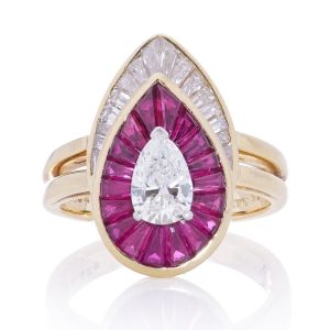 Vintage Oscar Heyman Diamond and Ruby Pear Cluster Ring