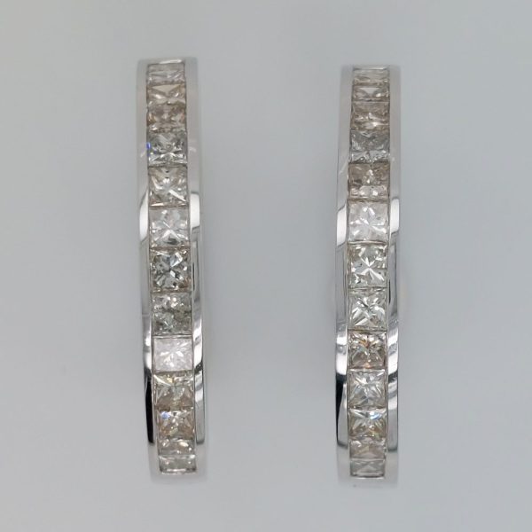 Princess Cut Diamond Hoop Earrings, 2.88ct