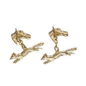 Vintage 1940s Fox Horse Hunting Gold Cufflinks