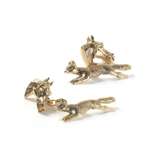 Vintage 1940s Horse and Fox Hunting 14ct Yellow Gold Cufflinks