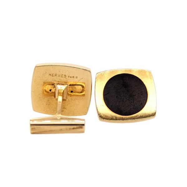 Vintage Hermes Wood and Gold Cufflinks Circa 1970