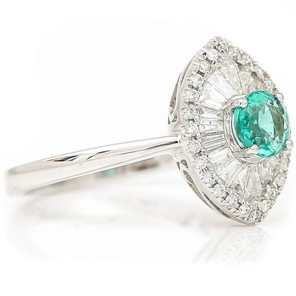0.51ct Emerald and Diamond Navette Cluster Engagement Ring