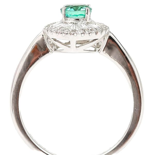 0.51ct Emerald and Diamond Navette Cluster Engagement Ring