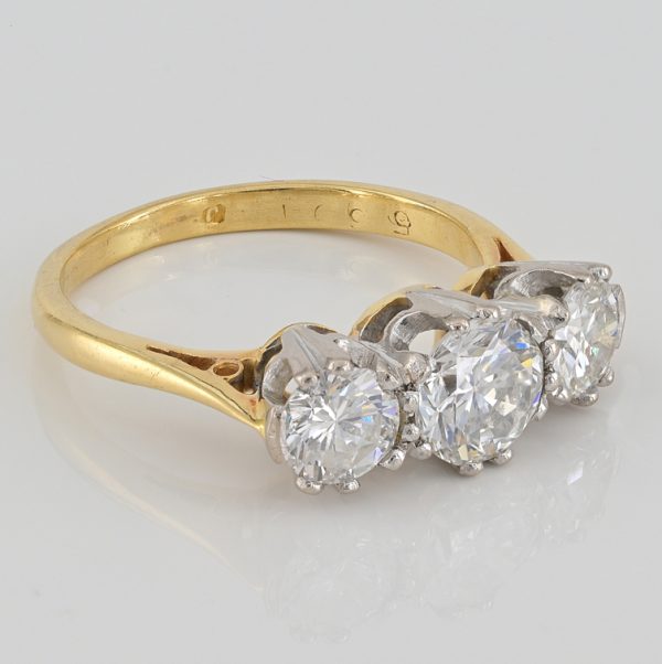 Art Deco Diamond Three Stone Engagement Ring, 1.30 carat total