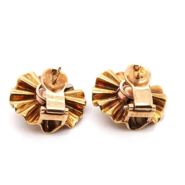 Mauboussin 1940s Retro Gold Brooch and Earrings Suite, Reflections by Trabert & Hoeffer for Mauboussin