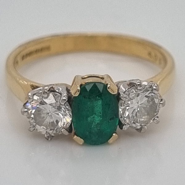 Vintage Emerald and Diamond Three Stone Engagement Ring