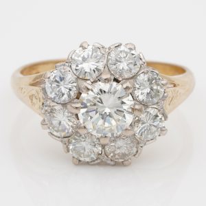 Vintage 1940s Diamond Daisy Cluster Engagement Ring, 2.50 carats