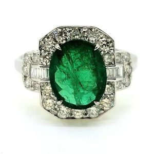 2.60ct Oval Emerald and Diamond Cluster Dress Ring in 18ct White Gold