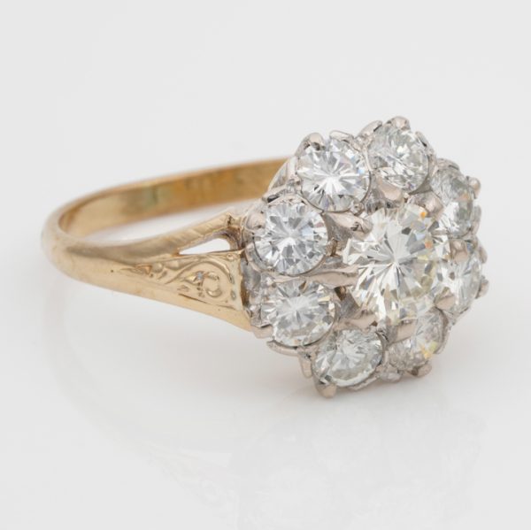 Vintage Retro 1940s Diamond Daisy Cluster Engagement Ring, 2.50 carat total