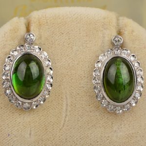 Vintage 13cts Green Tourmaline and Diamond Cluster Earrings