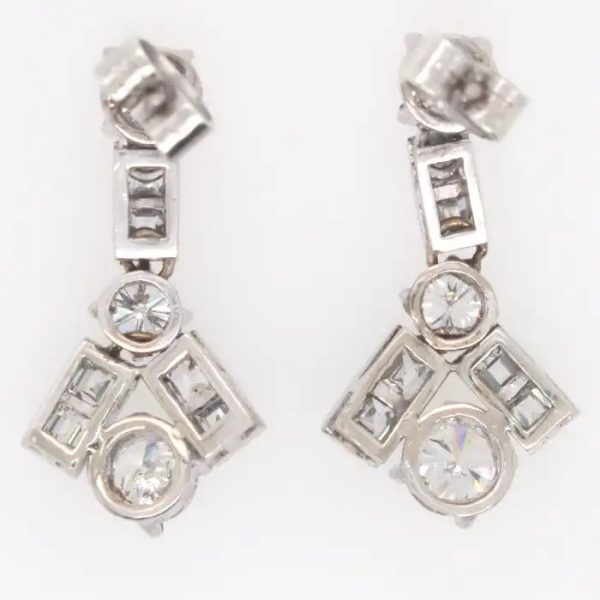 Vintage 4ct Brilliant and Princess Cut Diamond Geometric Drop Earrings