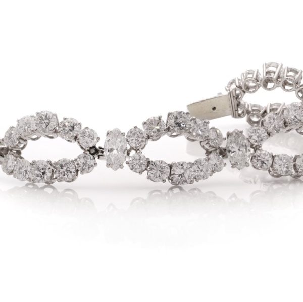 Vintage Bvlgari Marquise and Brilliant Diamond Platinum Openwork Navette Link Bracelet, 18.40 carat total
