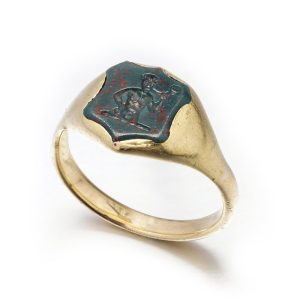 Antique Victorian Signet Ring In 15 Carat Yellow Gold Set With Bloodstone