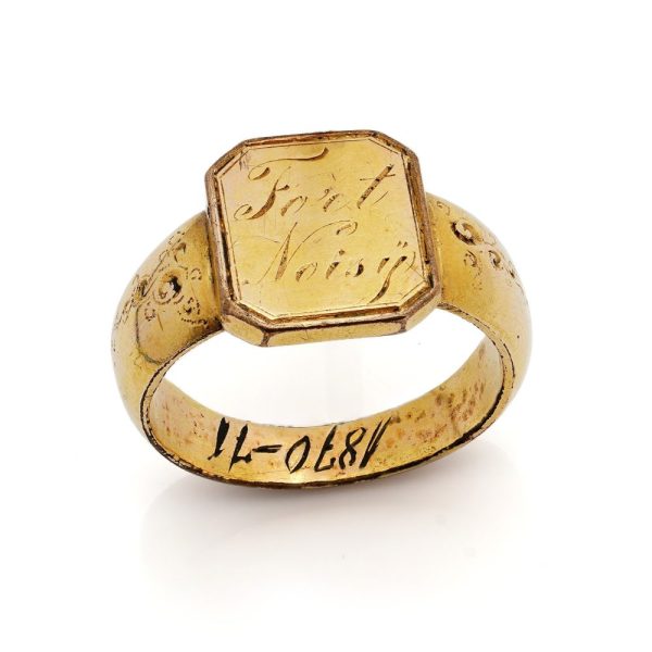 Antique 19th century Franco Prussian War Brass Engraved Signet Ring, with the inscription ' Fort Noisy ' and Engraved with date 1870-1871