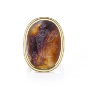Antique Banded Agate Intaglio of Goddess Ceres and 18ct Yellow Gold Signet Ring