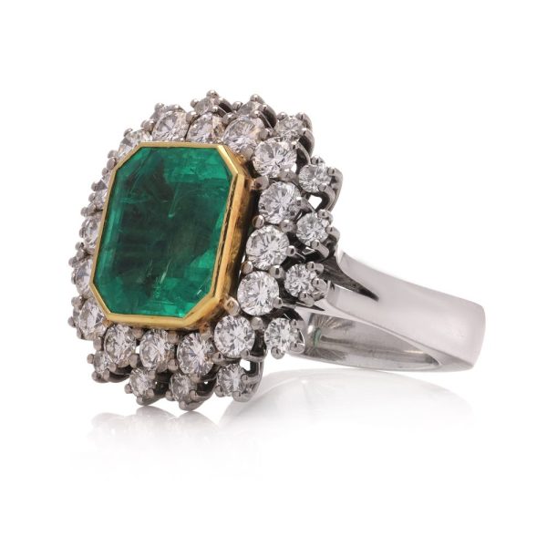 Vintage 8.50ct Colombian Emerald and Diamond Cluster Ring