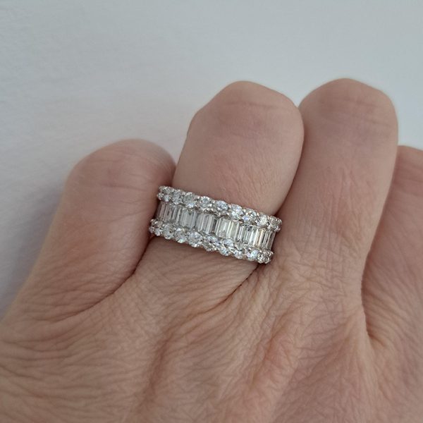 Baguette and Brilliant Diamond Cluster Half Eternity Band Ring, 2 carat total
