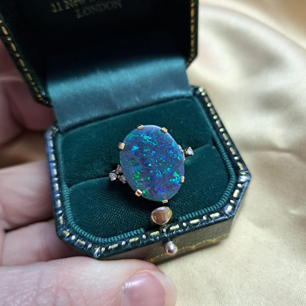 Vintage Black Opal and Diamond Ring, Circa 1960s